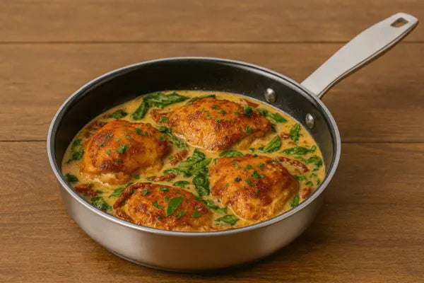 Skillet Tuscan Chicken Recipe with Creamy Sun-Dried Tomato Sauce - Alva Cookware