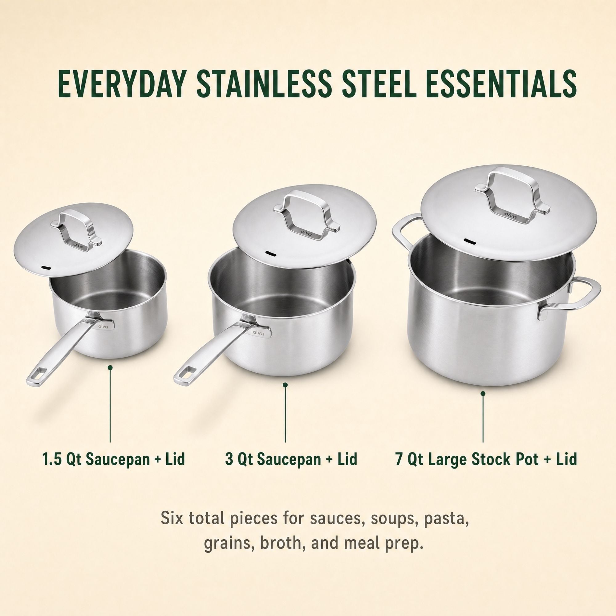 Stainless Steel Pot Set, 6-Piece