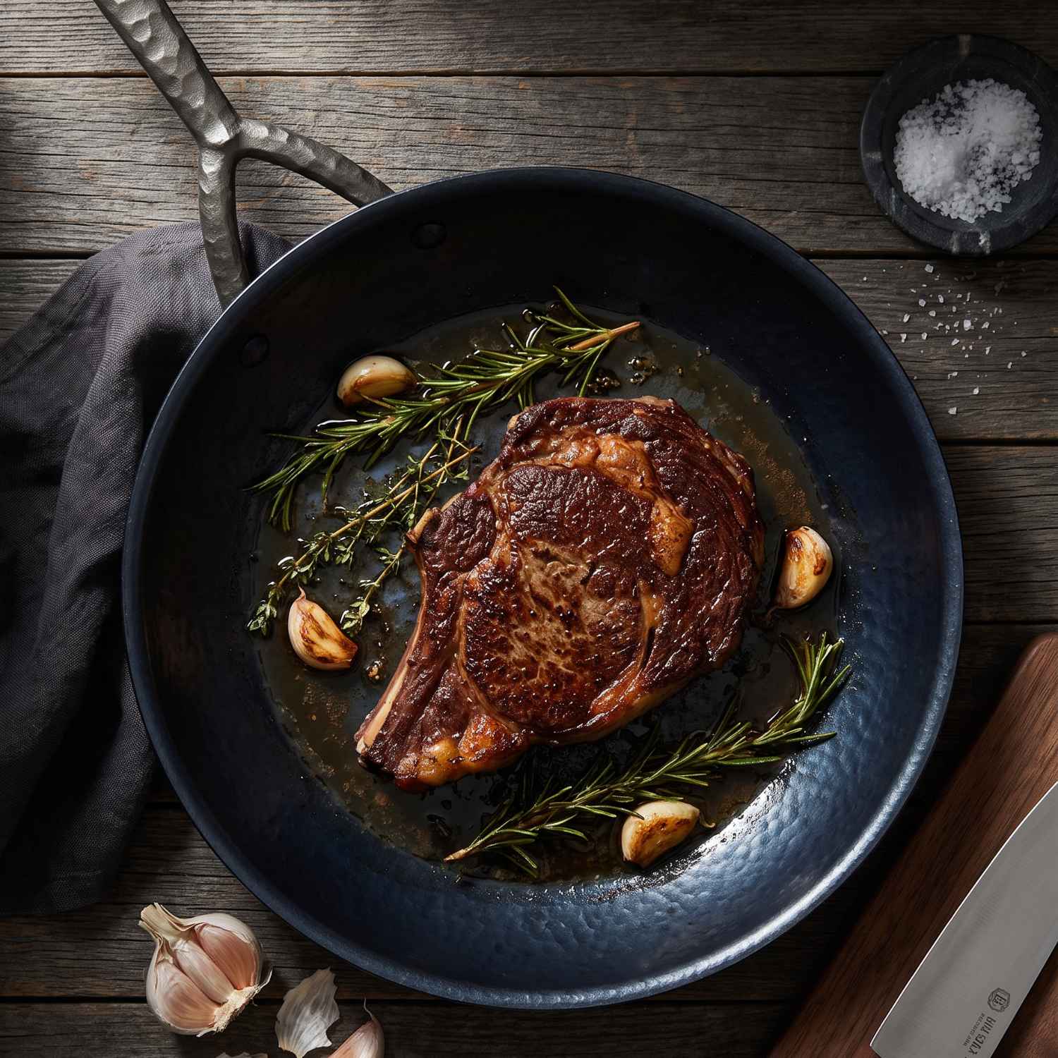 Alva Artist carbon steel frying pan searing steak
