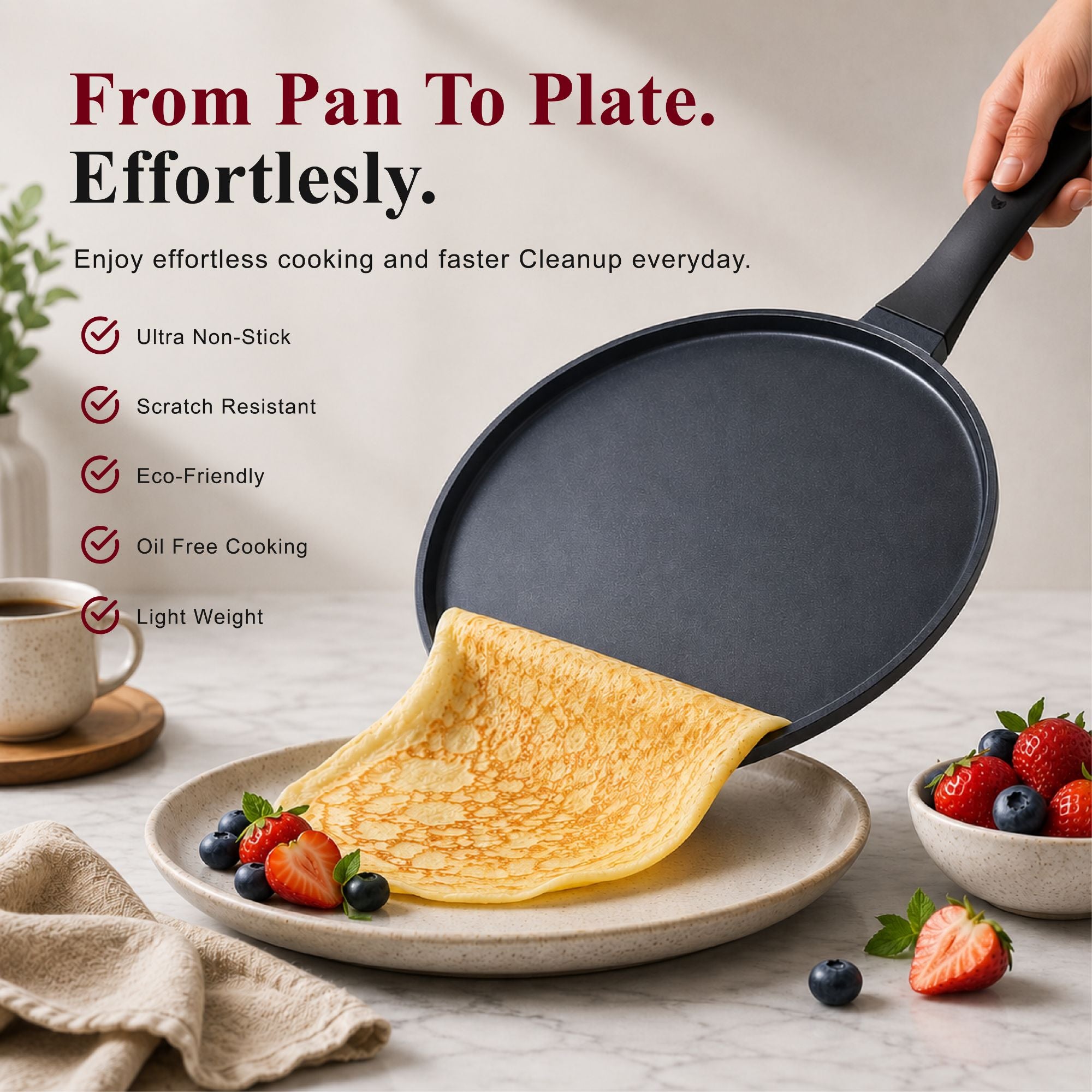 Alva Energy ceramic nonstick crepe pan easy food-release benefits