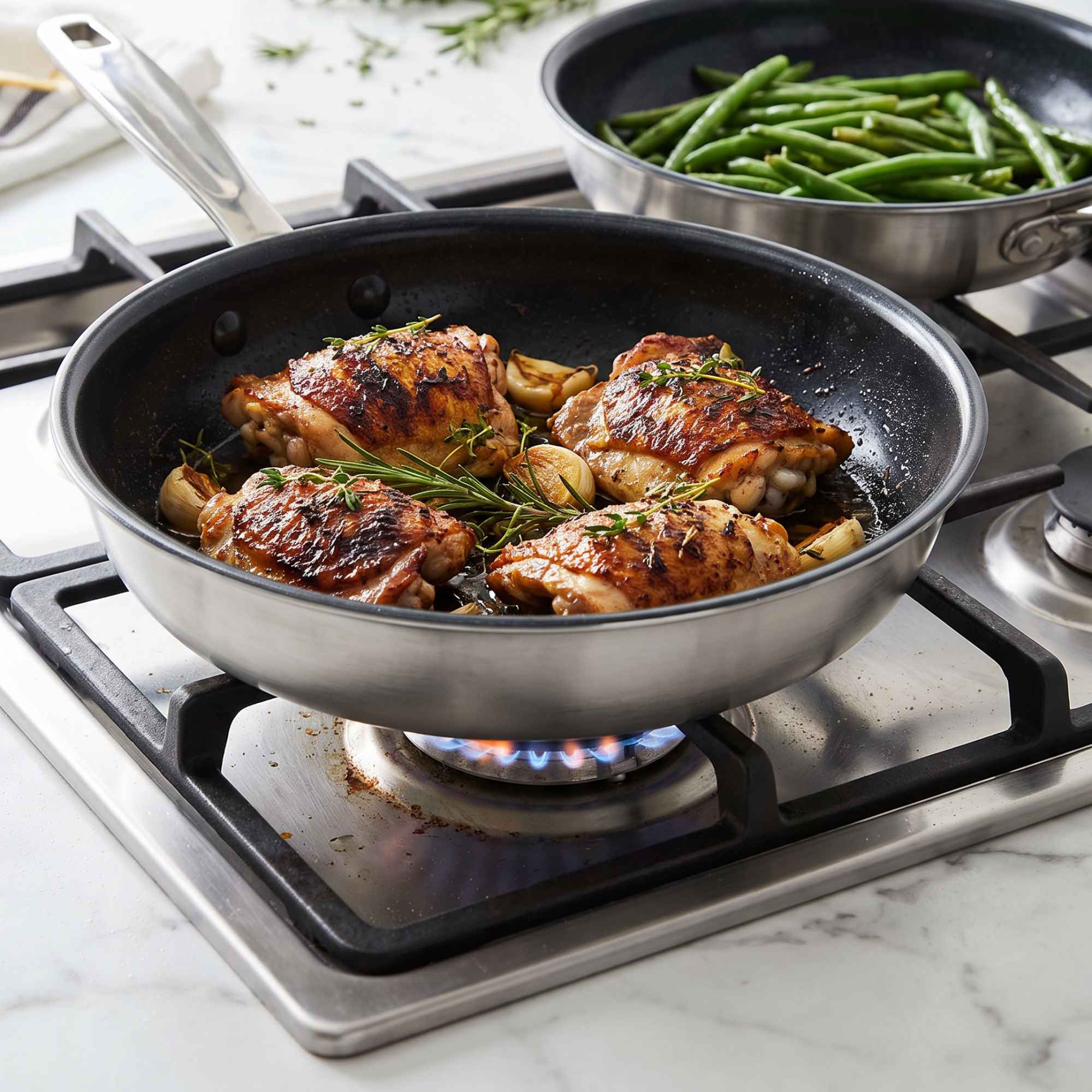 Alva Maestro ceramic nonstick frying pan cooking chicken
