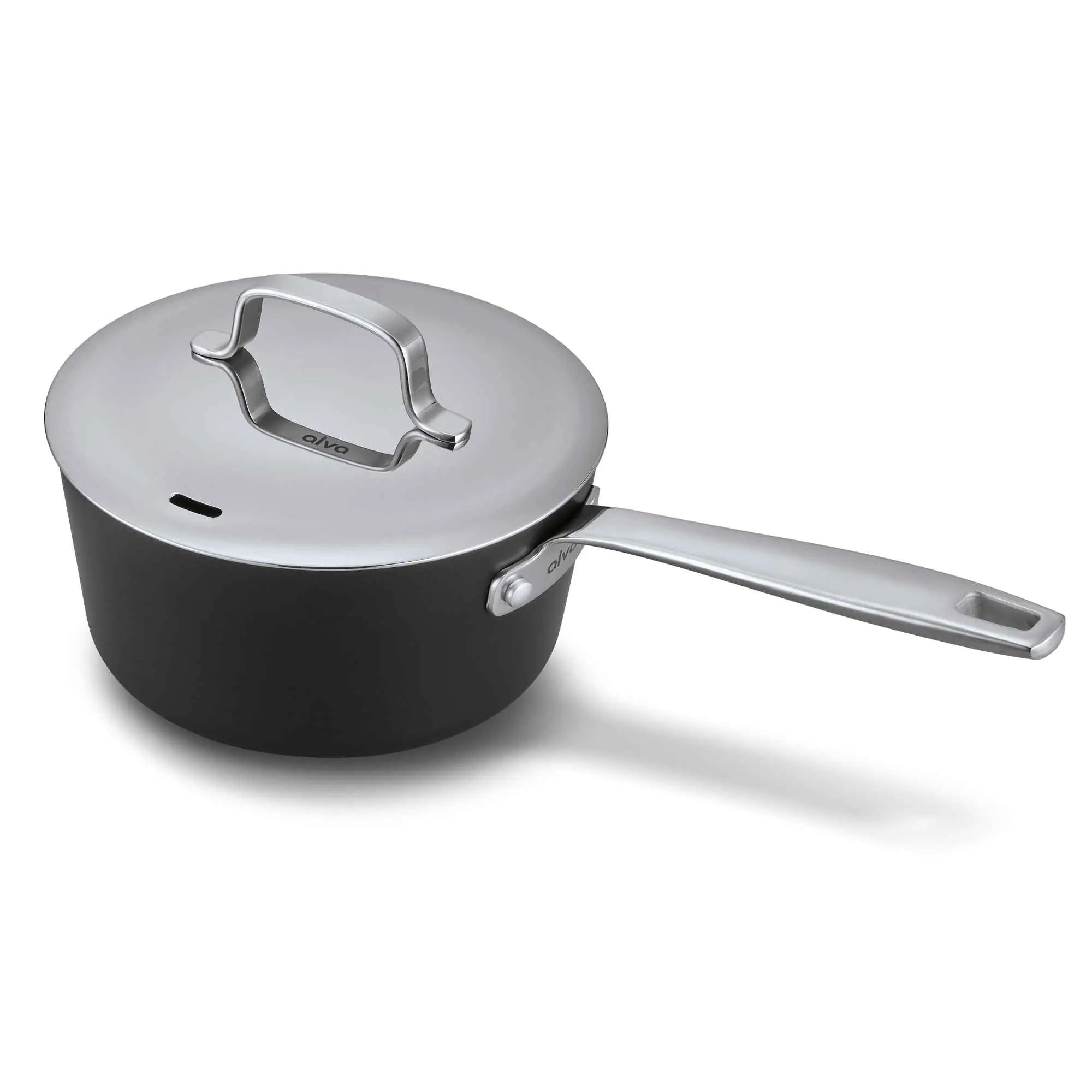 Alva Maestro ceramic nonstick two-quart saucepan with lid on white