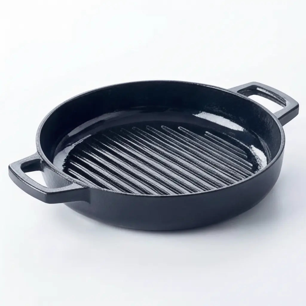 Alva Nori 11-inch enameled cast iron grill pan on white