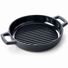 Alva Nori 11-inch enameled cast iron grill pan with dual handles on a white background
