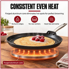 Crepe topped with raspberries in an Alva Maestro ceramic nonstick crepe pan with forged aluminum core