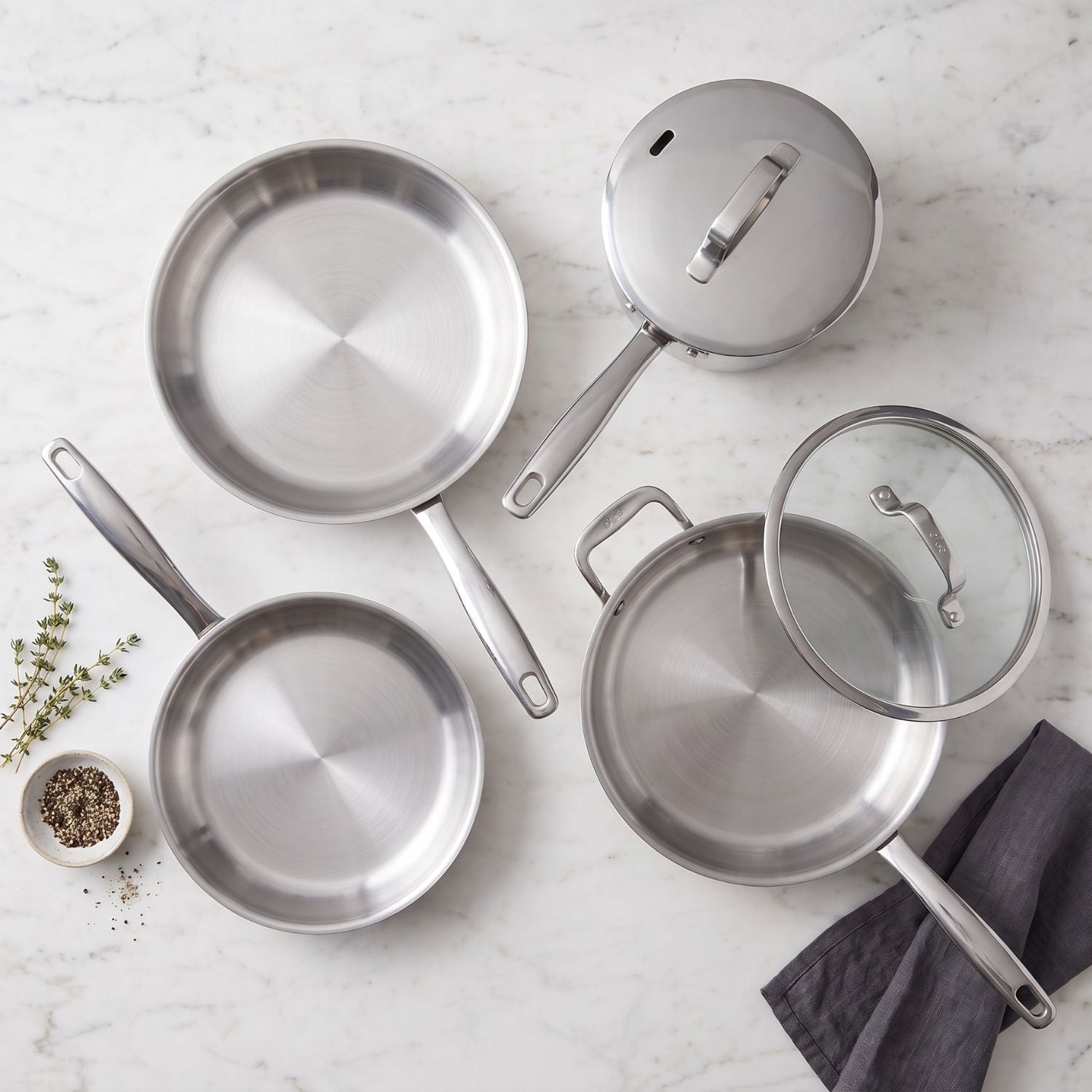 Alva Maestro stainless steel cookware set top view
