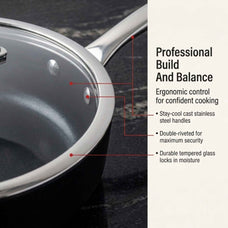 Alva Maestro ceramic nonstick frying pan cooking salmon fillets and asparagus with lemon