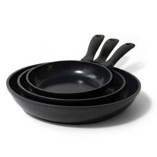 Alva Energy set of three ceramic nonstick frying pans nested together