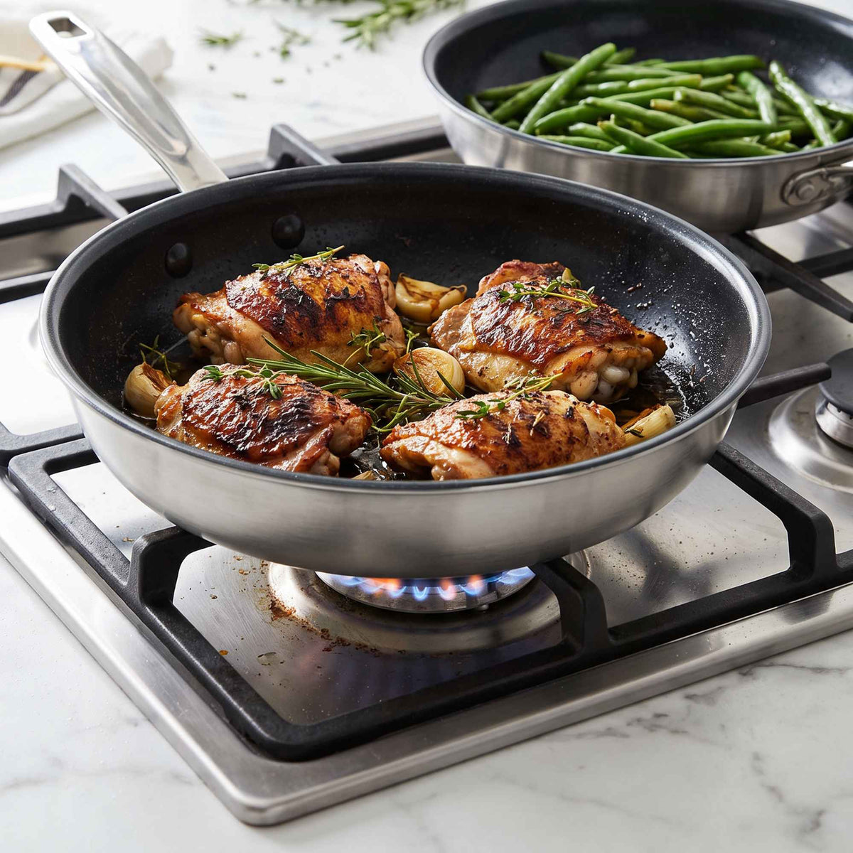 Nonstick Stainless Pan + Lid Set, 6-Piece