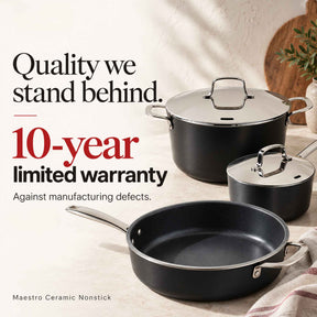 Quality we stand behind: Alva Maestro ceramic nonstick stockpot, saucepan and sauté pan backed by a 10-year limited warranty