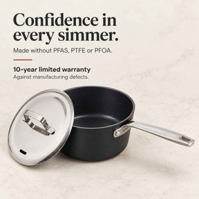 Confidence in every simmer: Alva Maestro ceramic nonstick saucepan and lid, made without PFAS, PTFE or PFOA, 10-year limited warranty