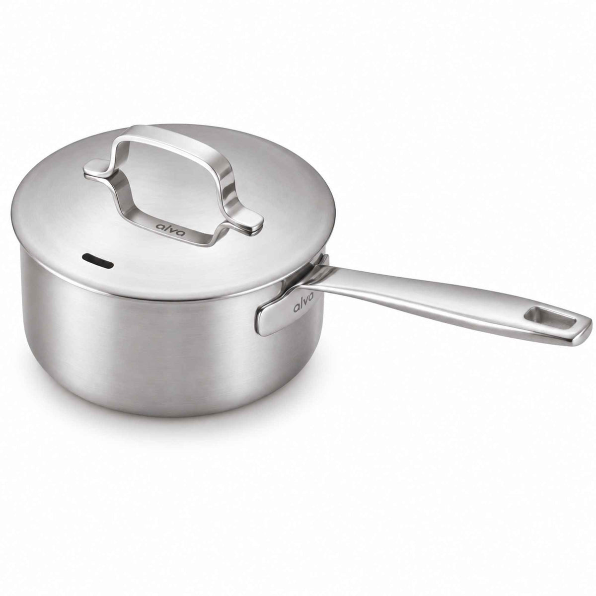 Alva Maestro 5-ply stainless steel saucepan with stainless lid and riveted handle