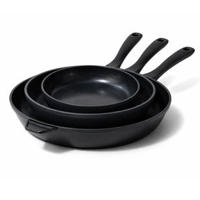 Alva Energy ceramic nonstick three-piece frying pan set on white