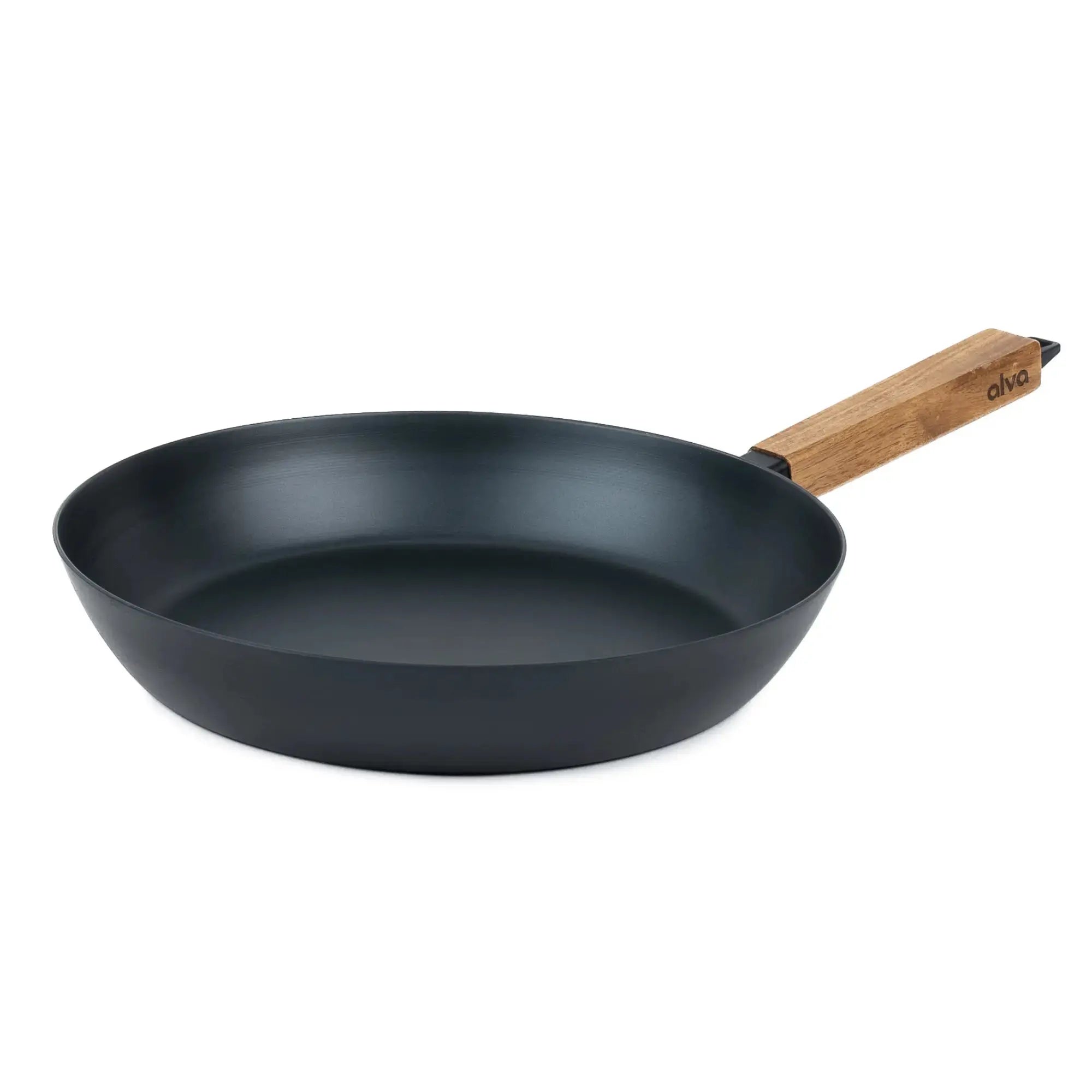 Alva Forest carbon steel frying pan with wood handle on white