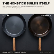 Alva Forest carbon steel seasoning comparison from day one to one year