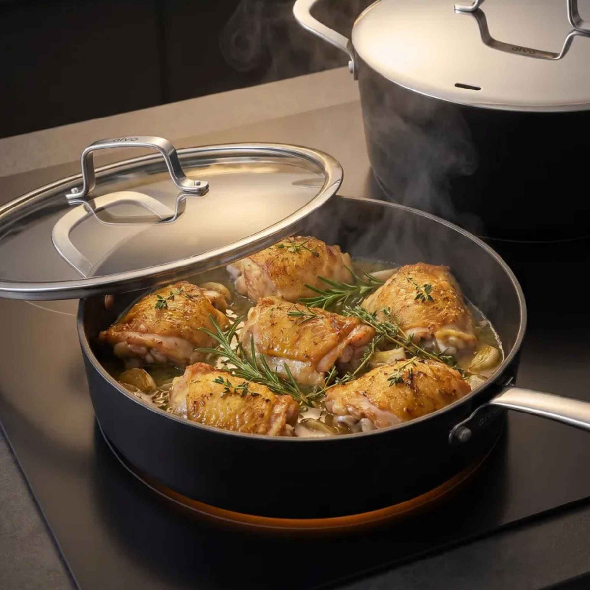 Alva Maestro ceramic nonstick cookware braising chicken