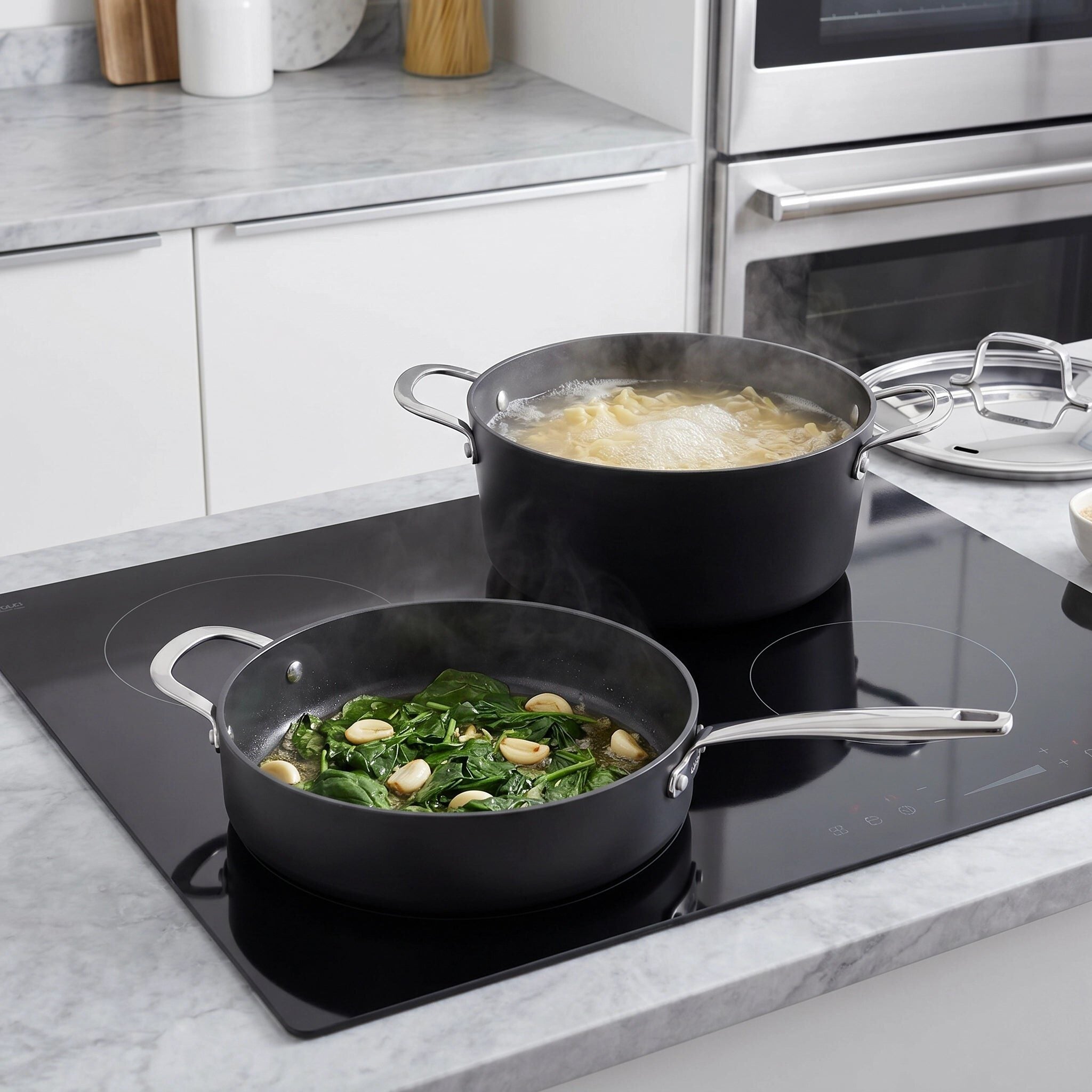 Alva Maestro ceramic nonstick cookware used together on induction