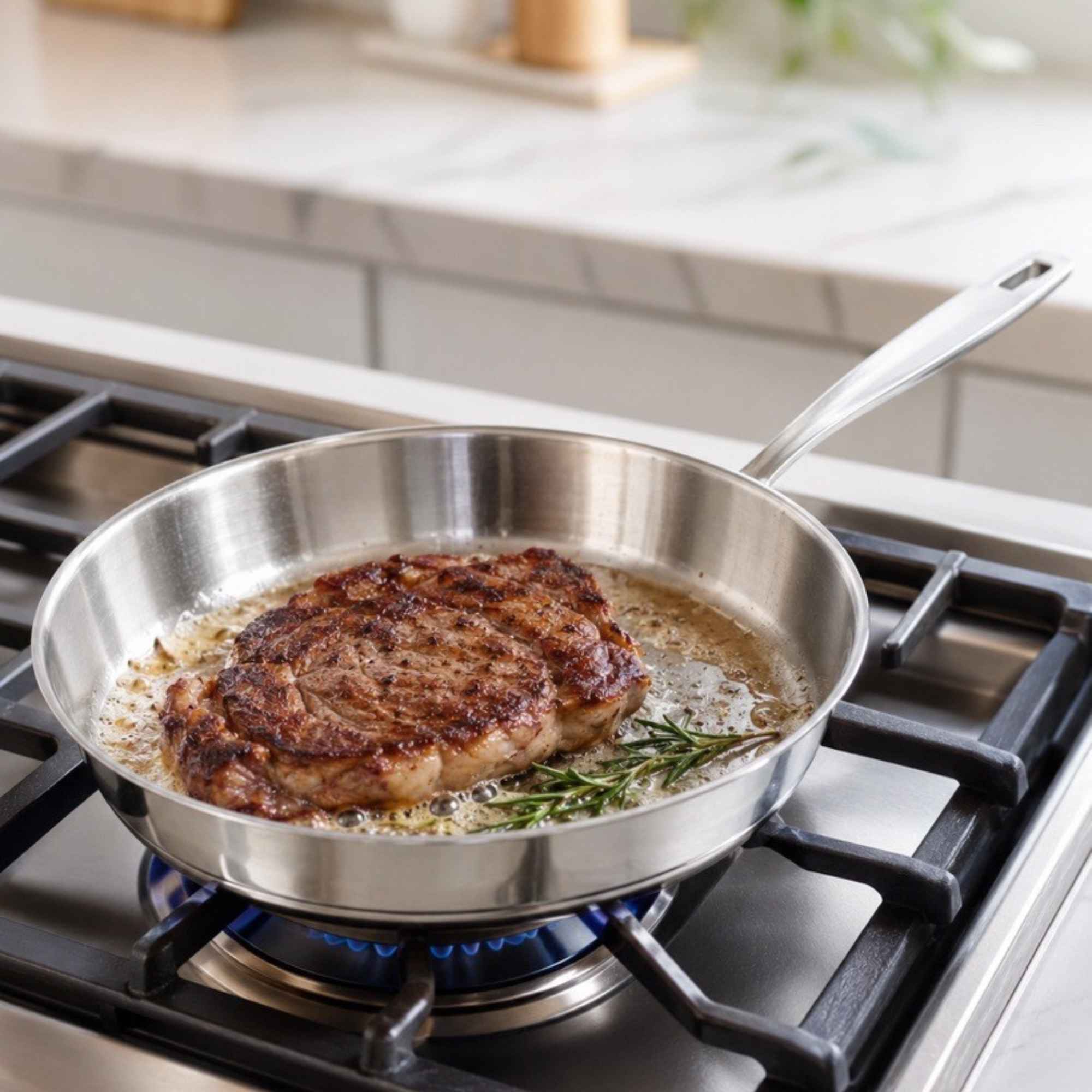 Alva five-ply stainless steel frying pan searing steak