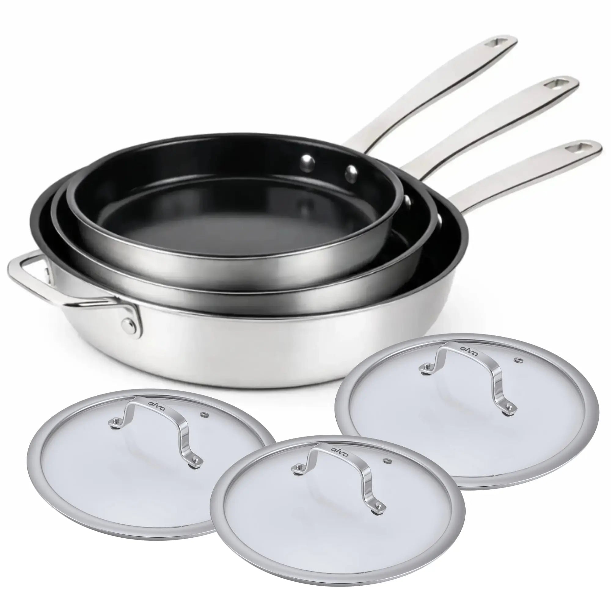 Alva Maestro ceramic nonstick frying pan set with three glass lids