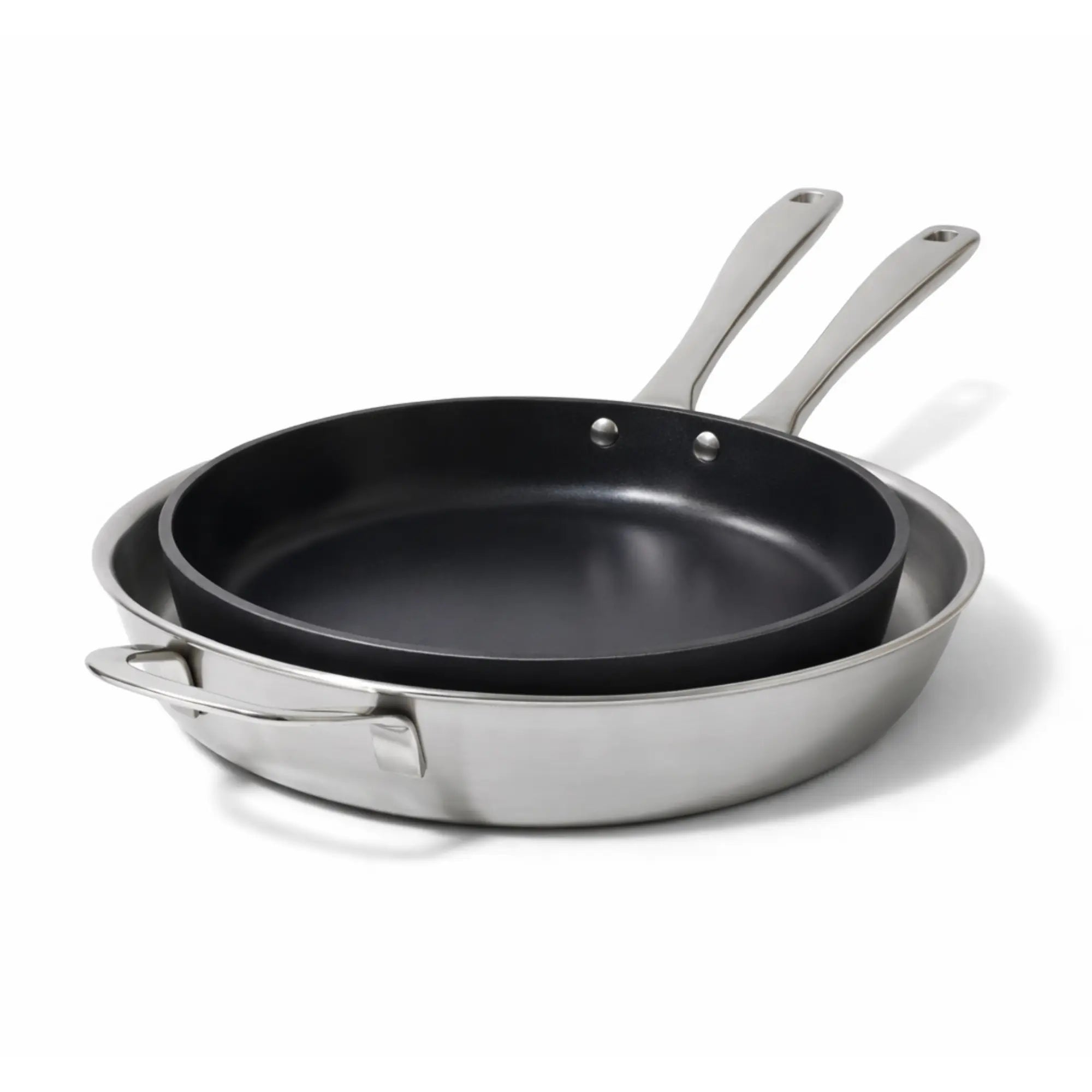Alva stainless steel and ceramic nonstick frying pan duo on white
