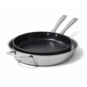 Alva stainless steel and ceramic nonstick frying pan duo on white