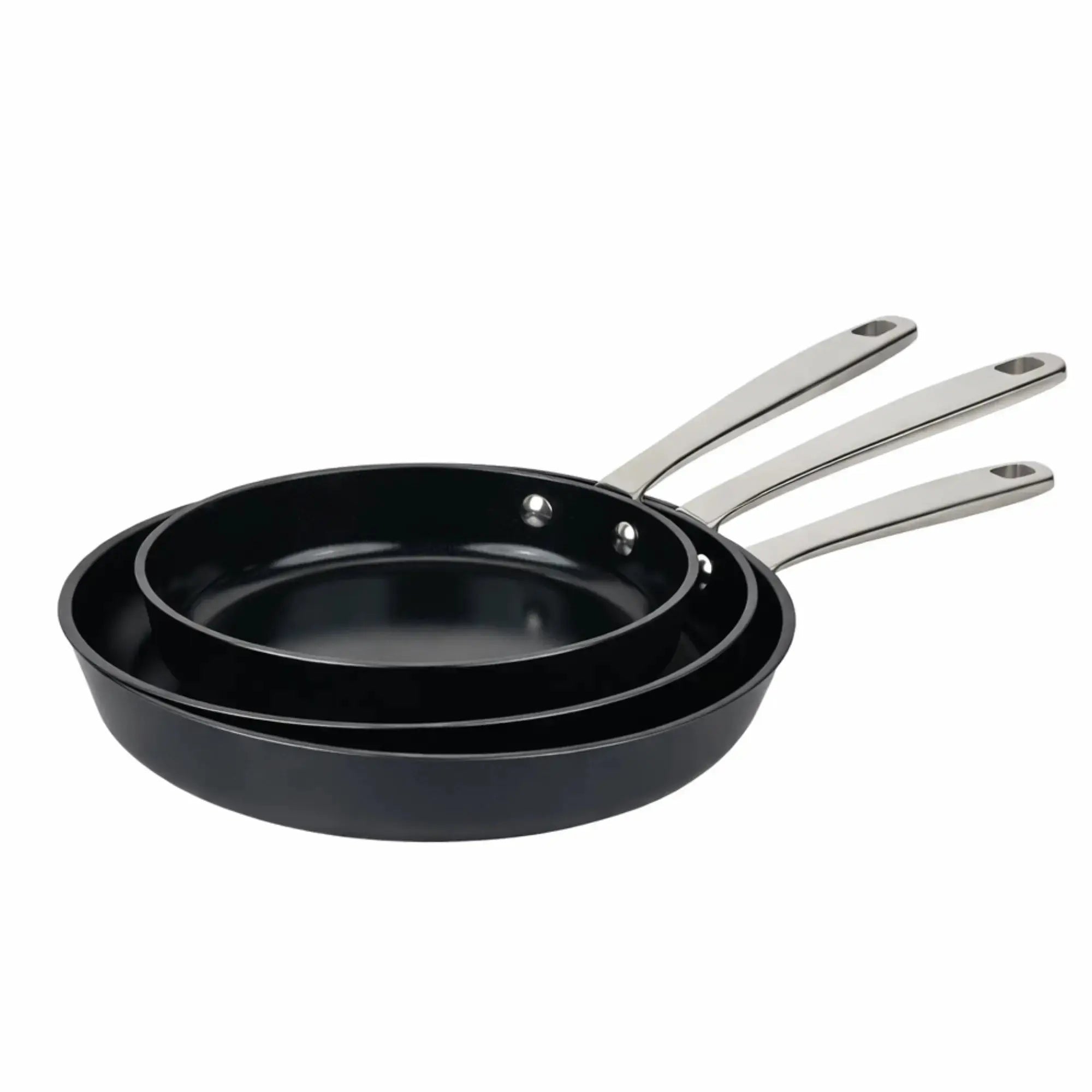 Alva three Maestro ceramic nonstick frying pan sizes nested