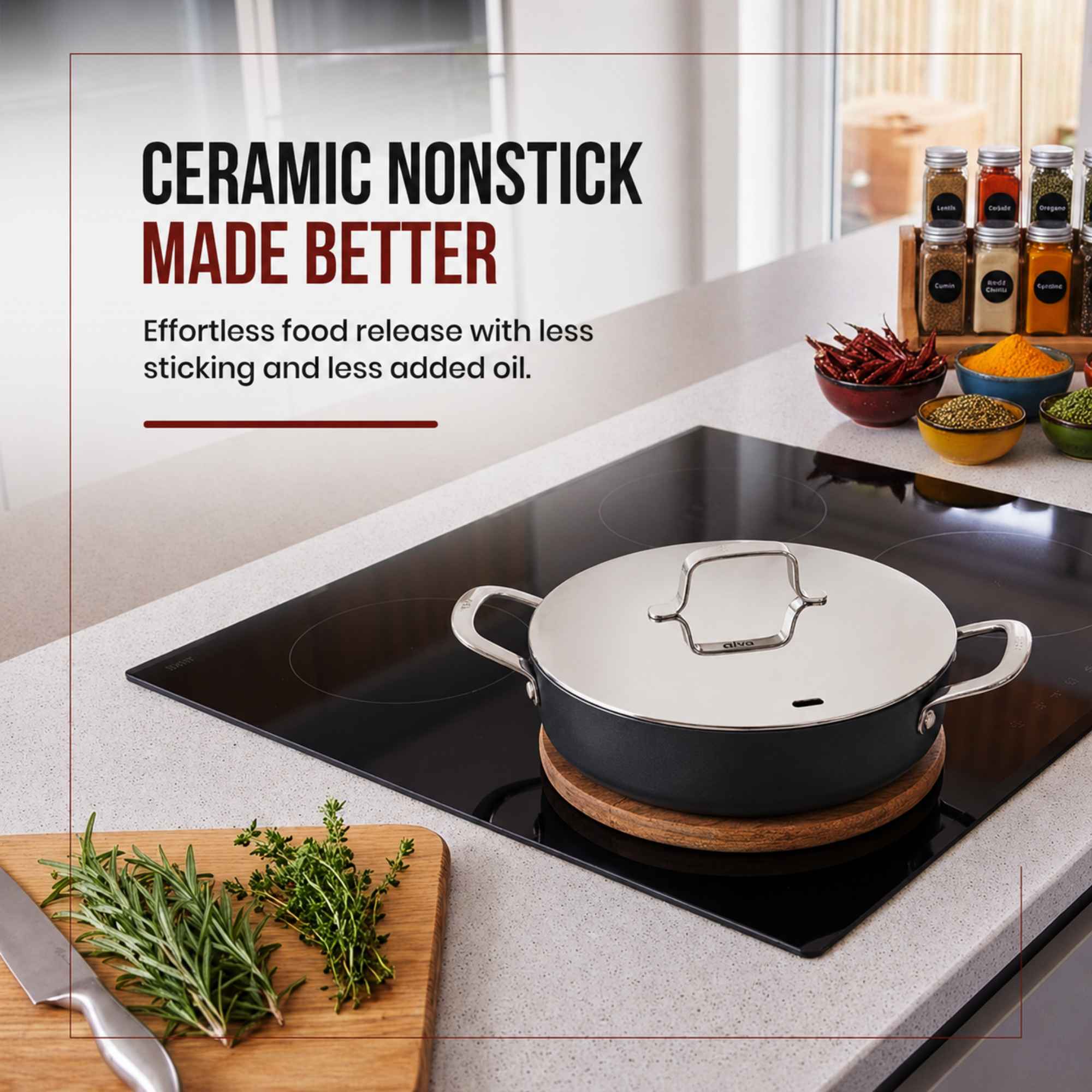 Alva Maestro ceramic nonstick sauté pan on an induction cooktop