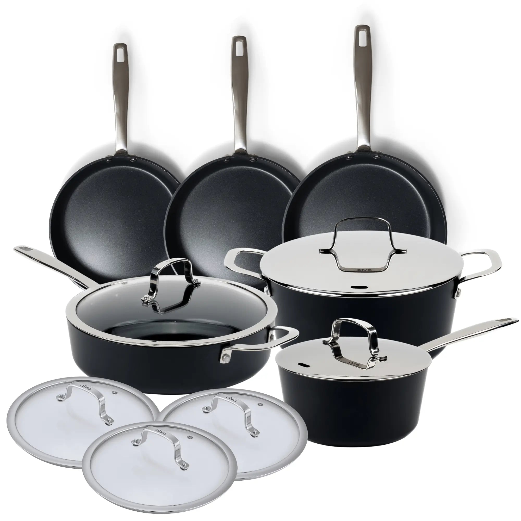 Alva Maestro Professional ceramic nonstick 12-piece cookware set on white