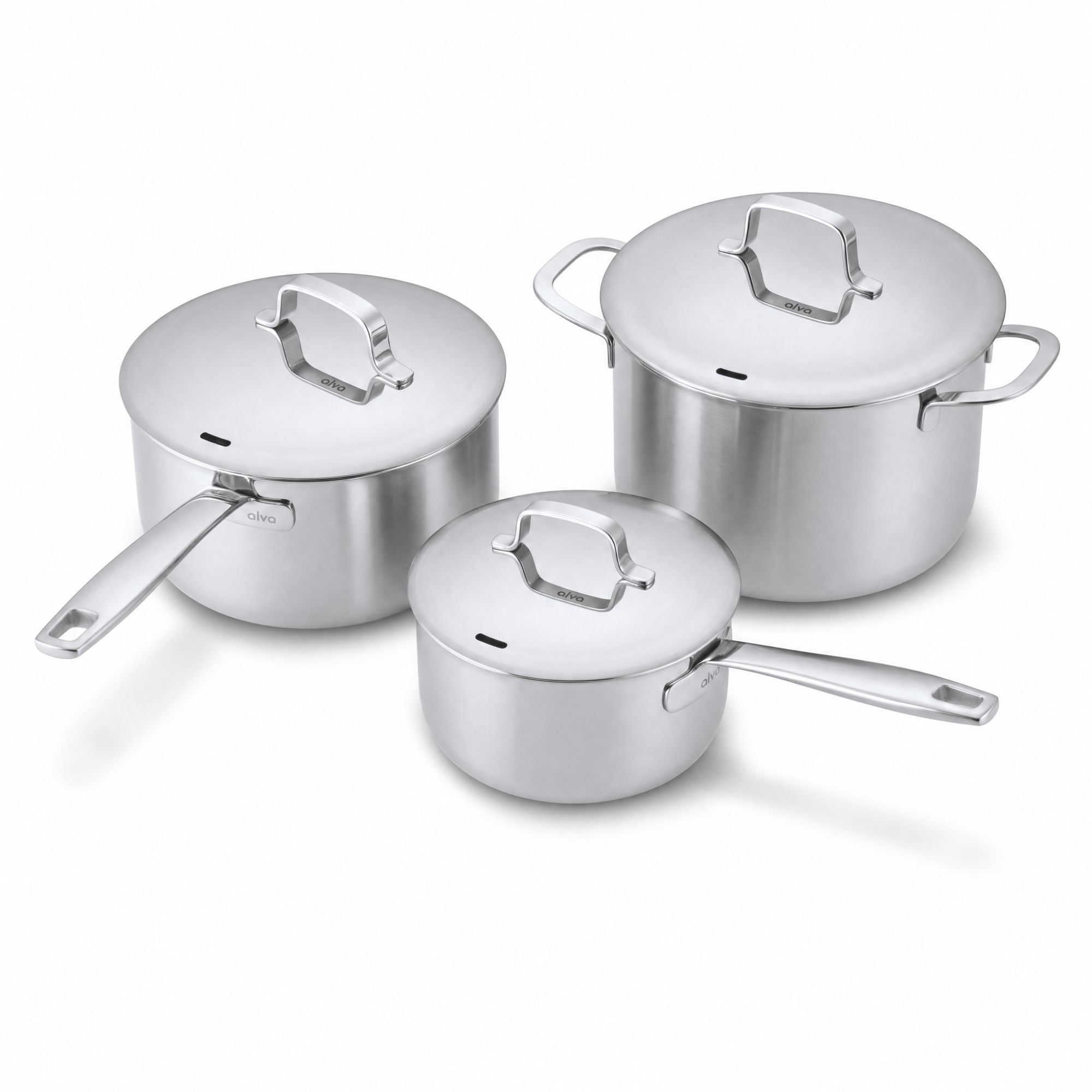 Alva Maestro six-piece stainless steel pot set with fitted lids