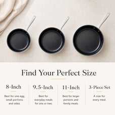 Alva ceramic nonstick frying pan size comparison from 8 to 11 inches