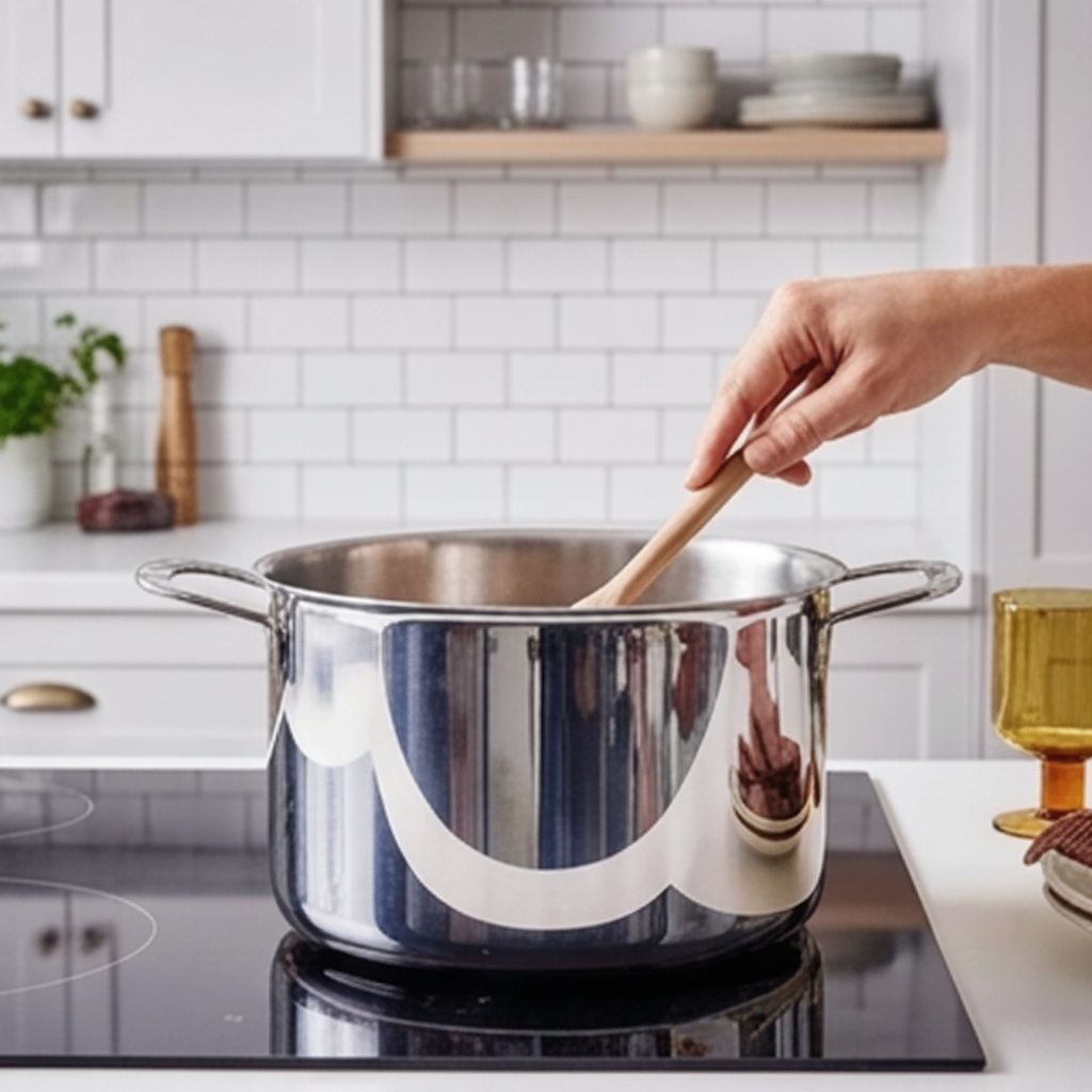 Alva stainless steel stock pot cooking on induction