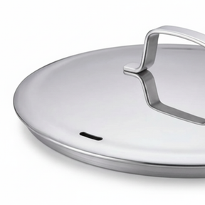 Alva stainless steel stock pot fitted lid and steam-vent detail
