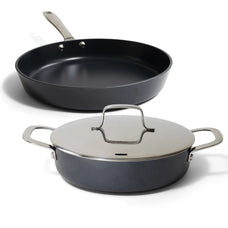 Alva Maestro ceramic nonstick frying pan and sauté pan set on white
