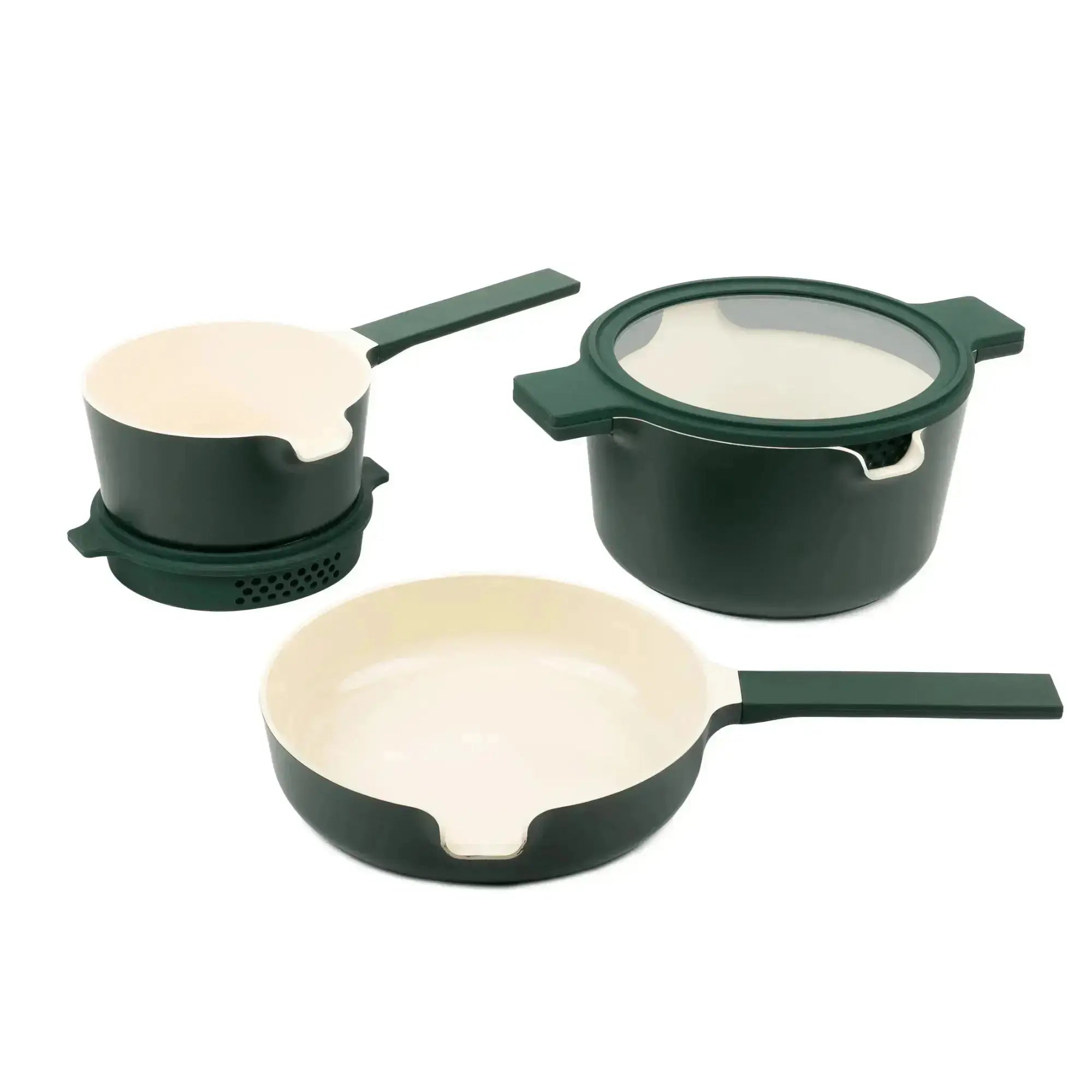 Alva Neat stackable ceramic nonstick five-piece cookware set in green
