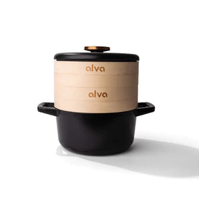 Alva Nori cast iron Dutch oven with bamboo steamer