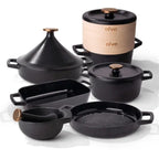 Alva Nori enameled cast iron 12-piece cookware set on white