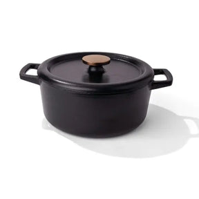 Alva Nori enameled cast iron round Dutch oven on white