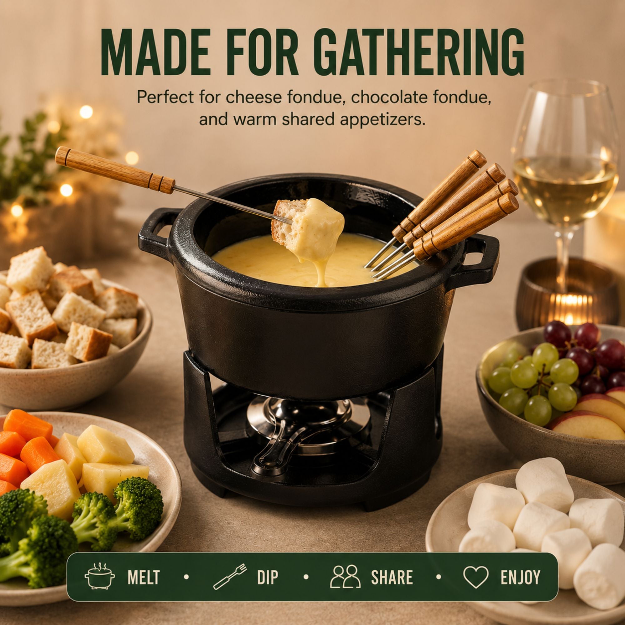  Cheese Fondue 新品タグ付 Enameled Cast Iron Fondue Set, 8-Piece | Alva Nori